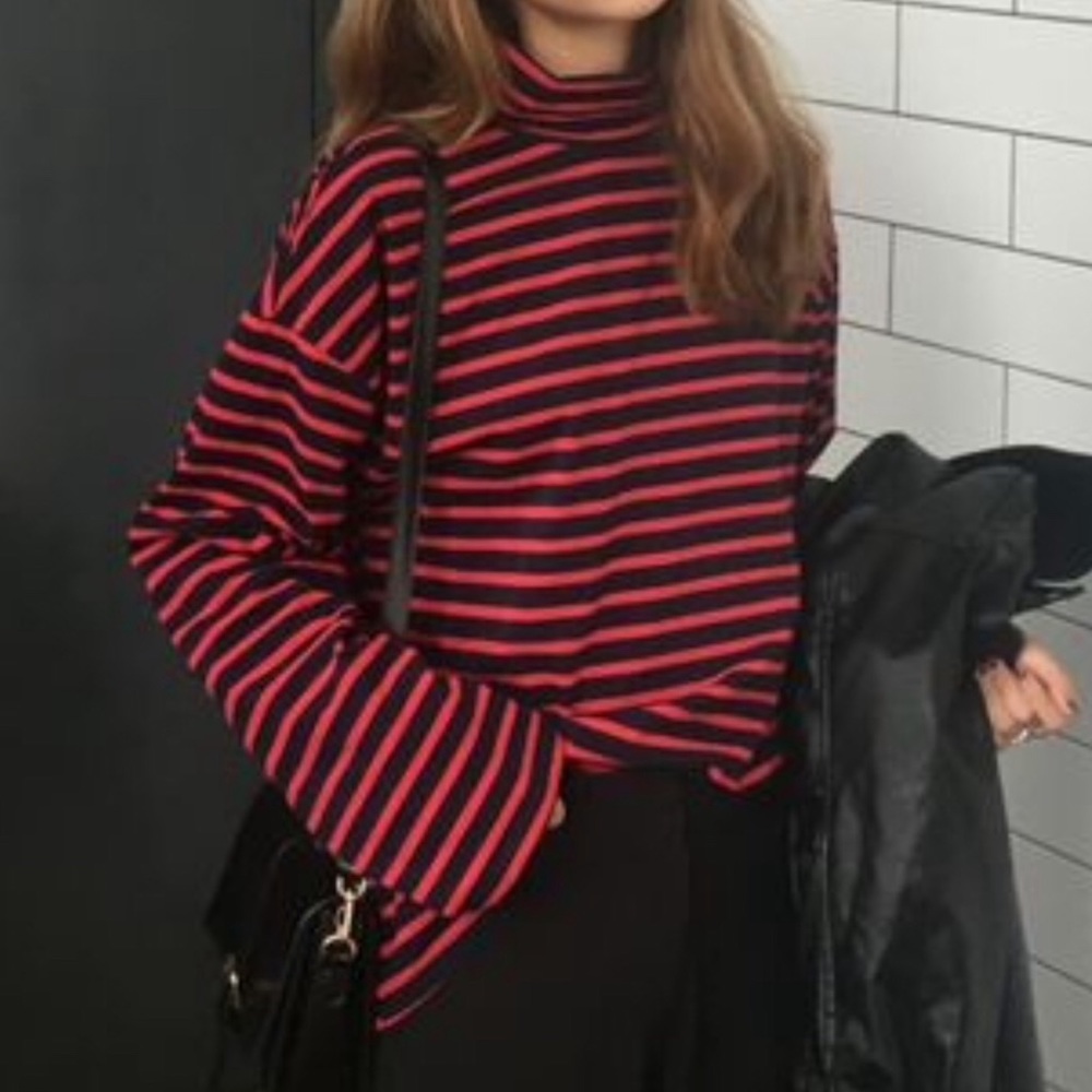 Red navy striped turtleneck